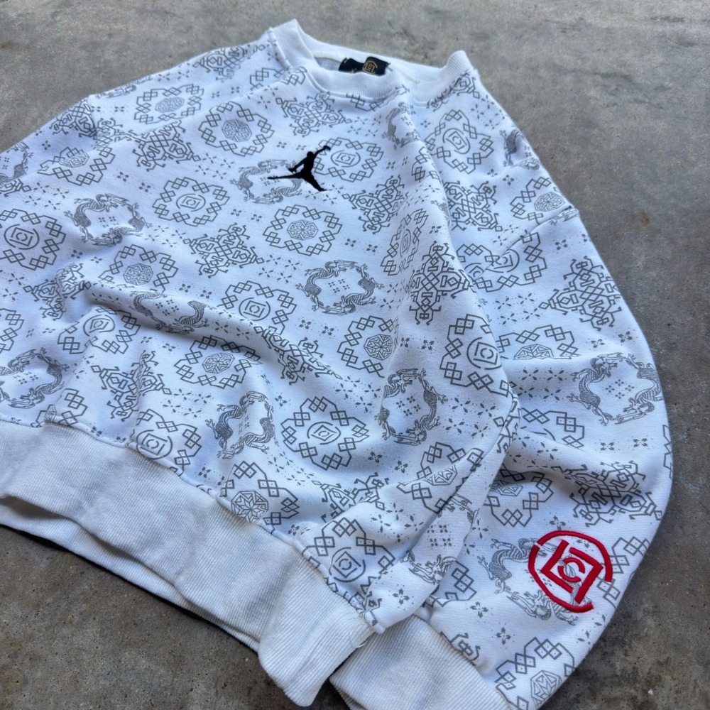 Vintage Y2K Jordan Clot Crewneck AOP Streetwear White Small (j3)